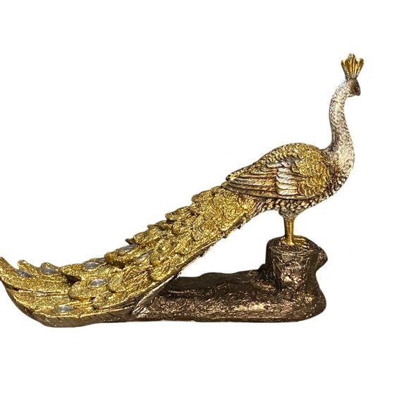 Home Centre Corsica Mayur Polyresin Standing Peacock Figurine Gold Silver - Picture 13 of 15